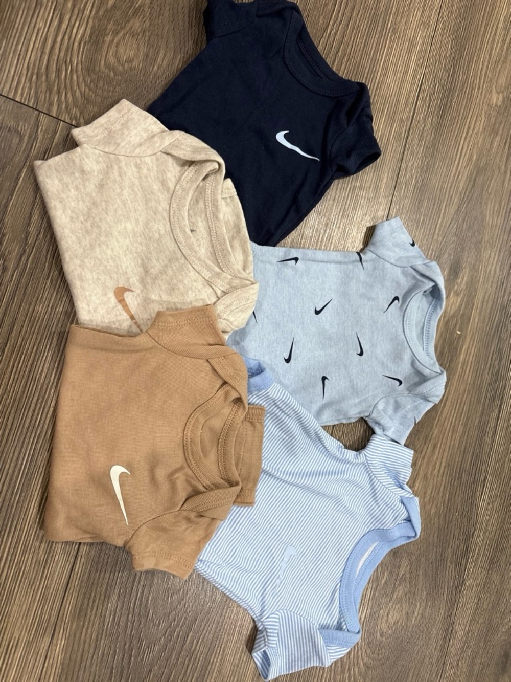 Nike Baby Bodysuit Bundle - Navy, Light Blue, Brown, Tan, Cream